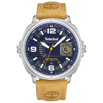 Αντρικό ρολόι Timberland Breakheart TDWGB2201404 με ταμπά δερμάτινο λουράκι και μπλε καντράν διαμέτρου 47mm.